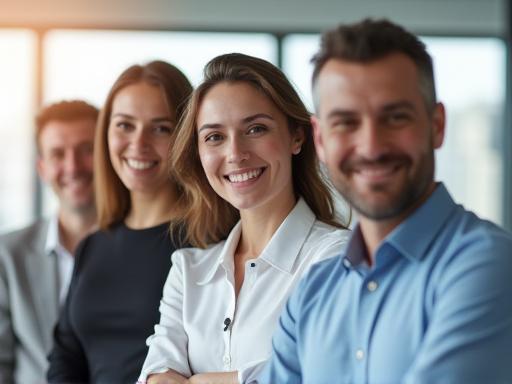 Team photo of Gestionale Ospitalità employees in a modern office setting