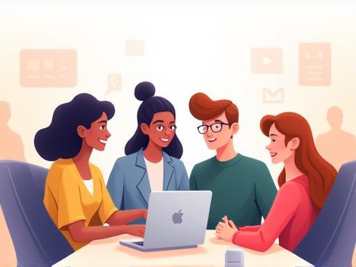 Illustration showing people collaborating and learning together in a professional setting